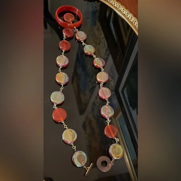 3 for $30 Vintage Gold Tone Linked Iridescent Glass Bead Necklace - Picture 10 of 10